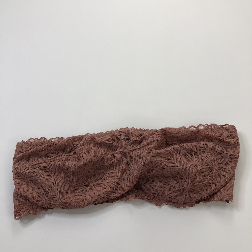 Aerie White Floral Lace Strapless Bandeau Bra Unlined Underwired 40DD Brown